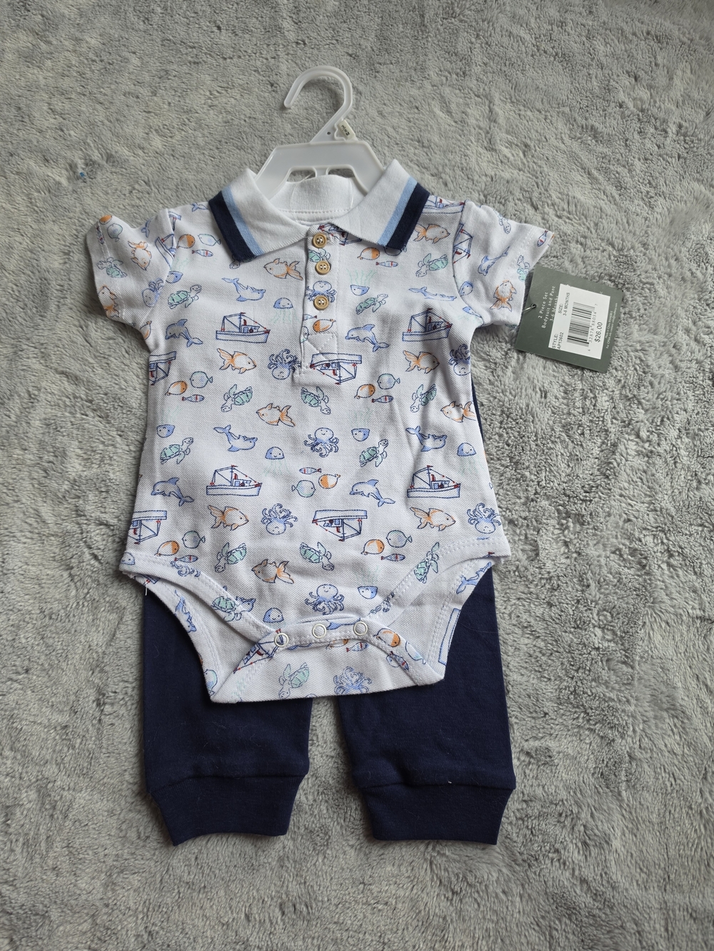 Laura Ashley Baby White Polo Bodysuit with Navy Pants